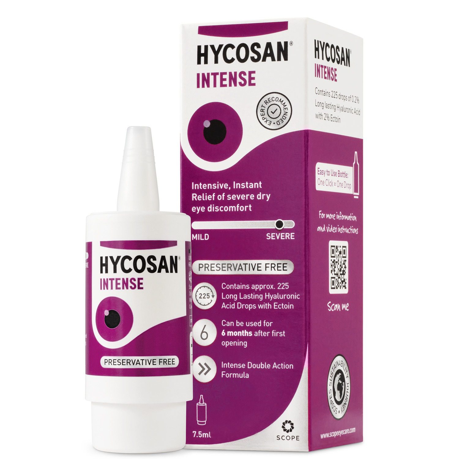 Hycosan Intense - Eye Drops with Long Lasting Hyaluronic Acid and Ectoin for  Intensive Lubrication and Instant Relief for Itchy, Burning Sensation and Severe Dry  Eye Discomfort - Preservative Free - 225 Measured Drops