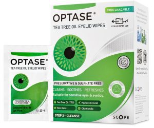 Optase Tea Tree Oil Eyelid Cleansing Wipes - for Daily Eyelid Hygiene & Relief for Tired Eyes - 20  Sterile Wipes