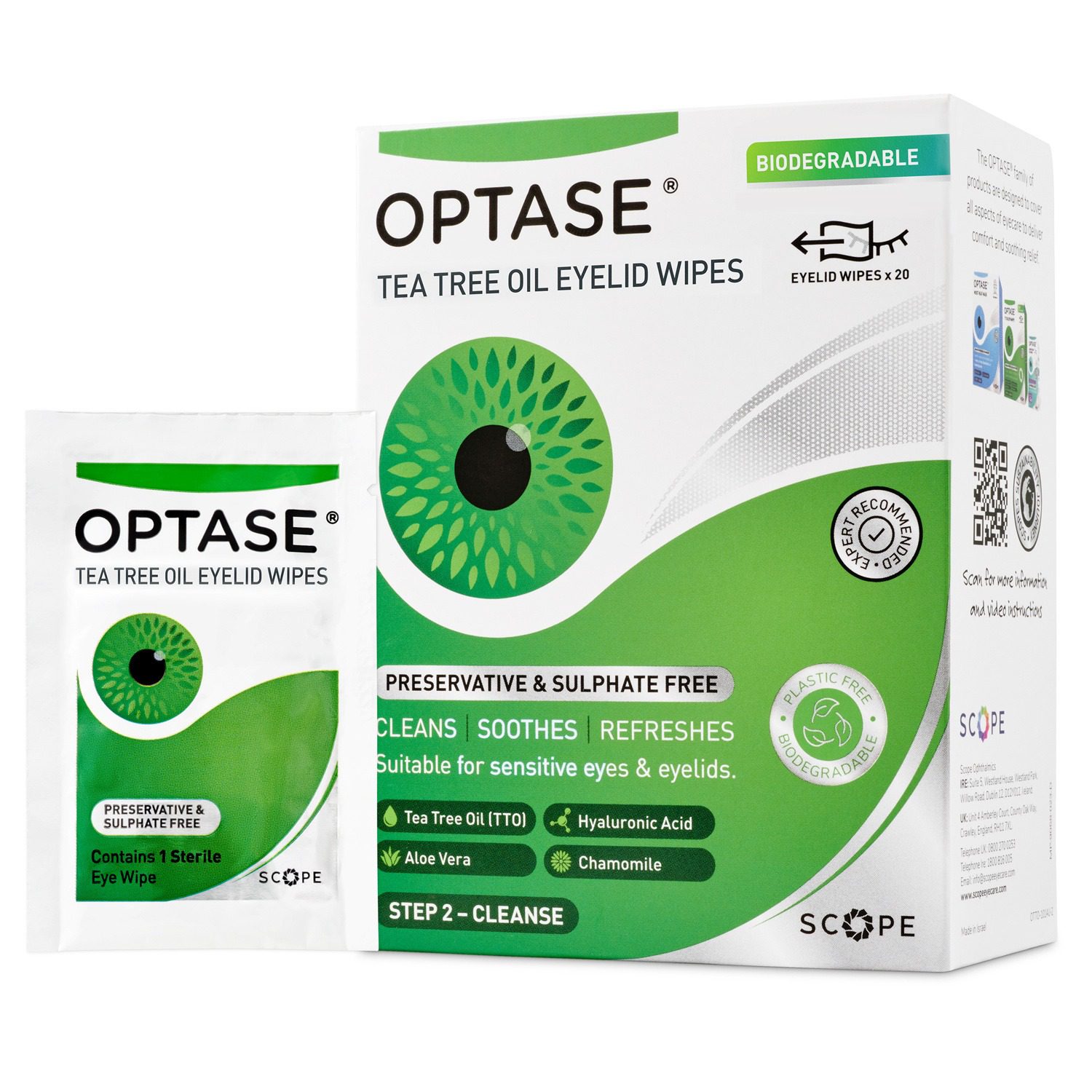 Optase Tea Tree Oil Eyelid Cleansing Wipes - for Daily Eyelid Hygiene & Relief for Tired Eyes - 20  Sterile Wipes