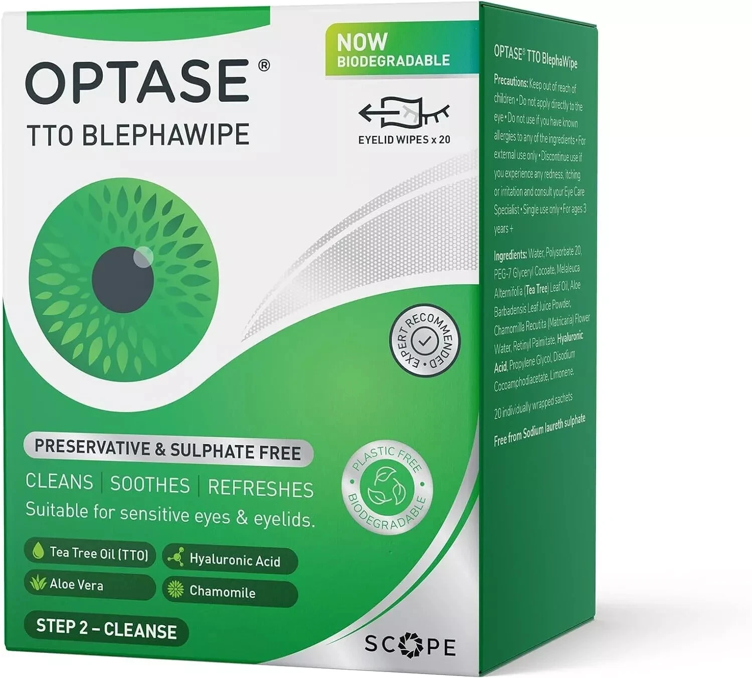 2 x Optase TTO (Tea Tree Oil) Eye Lid Wipes Preservative Free - Blepharitis3