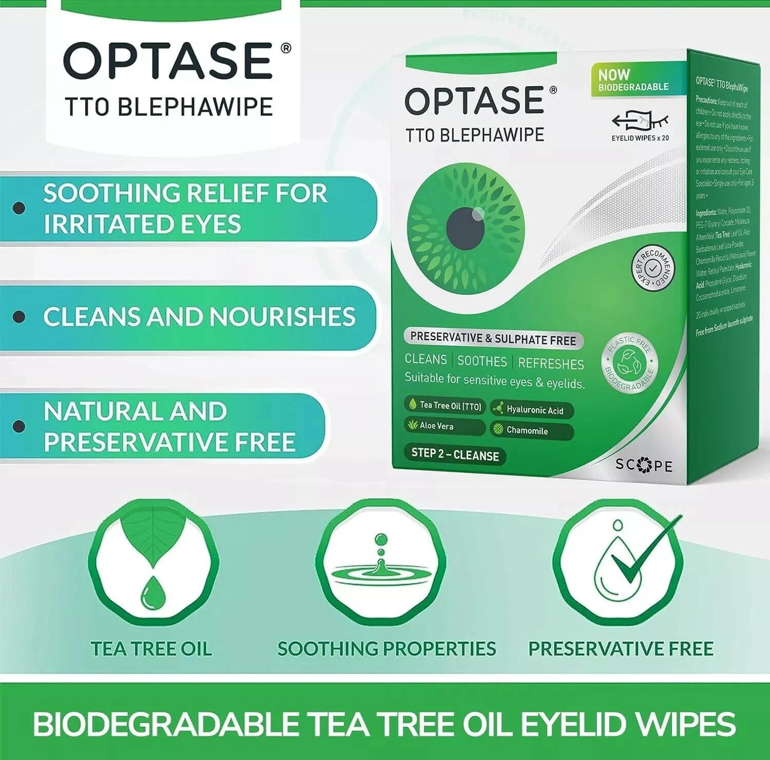 2 x Optase TTO (Tea Tree Oil) Eye Lid Wipes Preservative Free - Blepharitis4