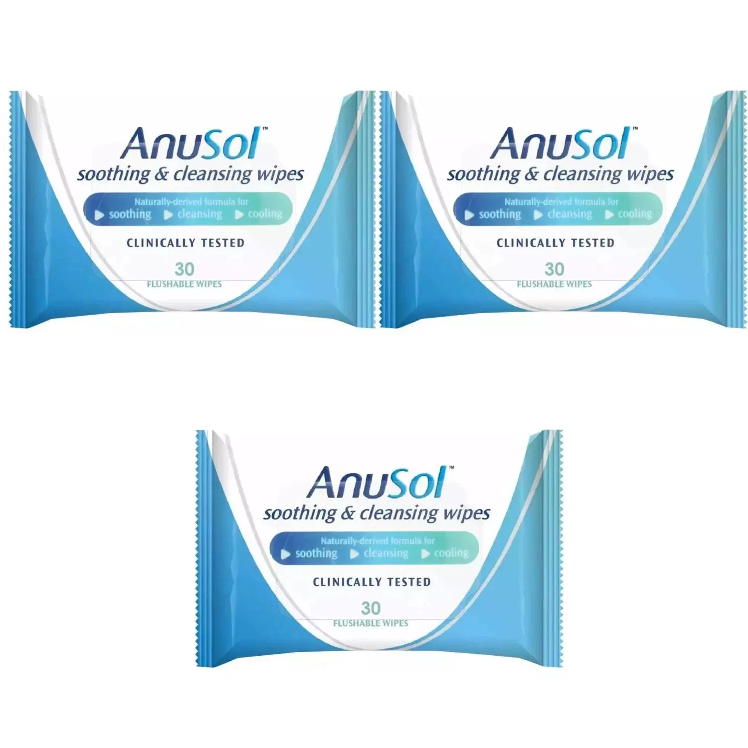 Anusol Soothing & Cleansing flushable and biodegradable 30 Wipes - Select Pack3