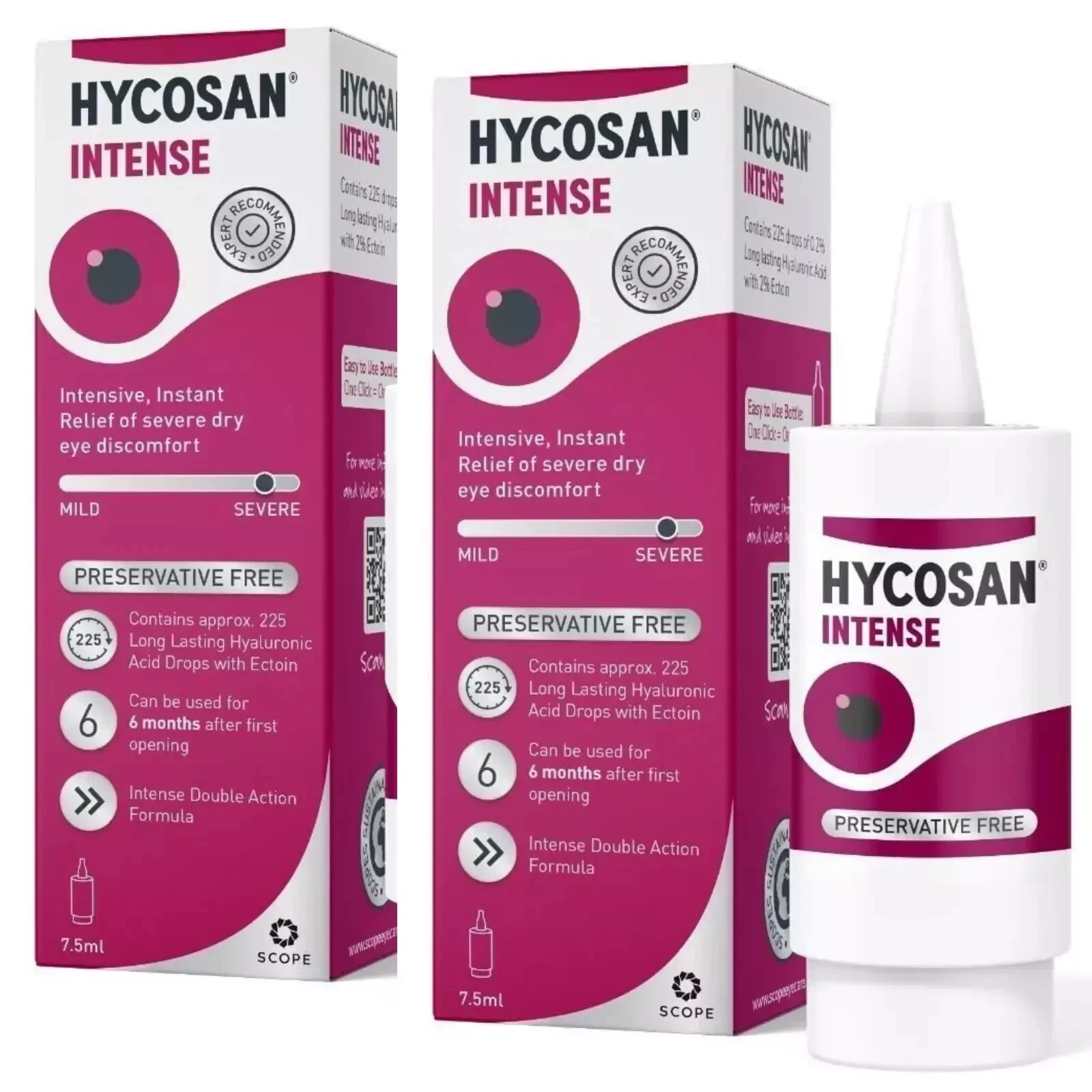 Hycosan Intense - Lubricating Eye Drops - Relief From Dry Eyes - 7.5ml - 2 PACK