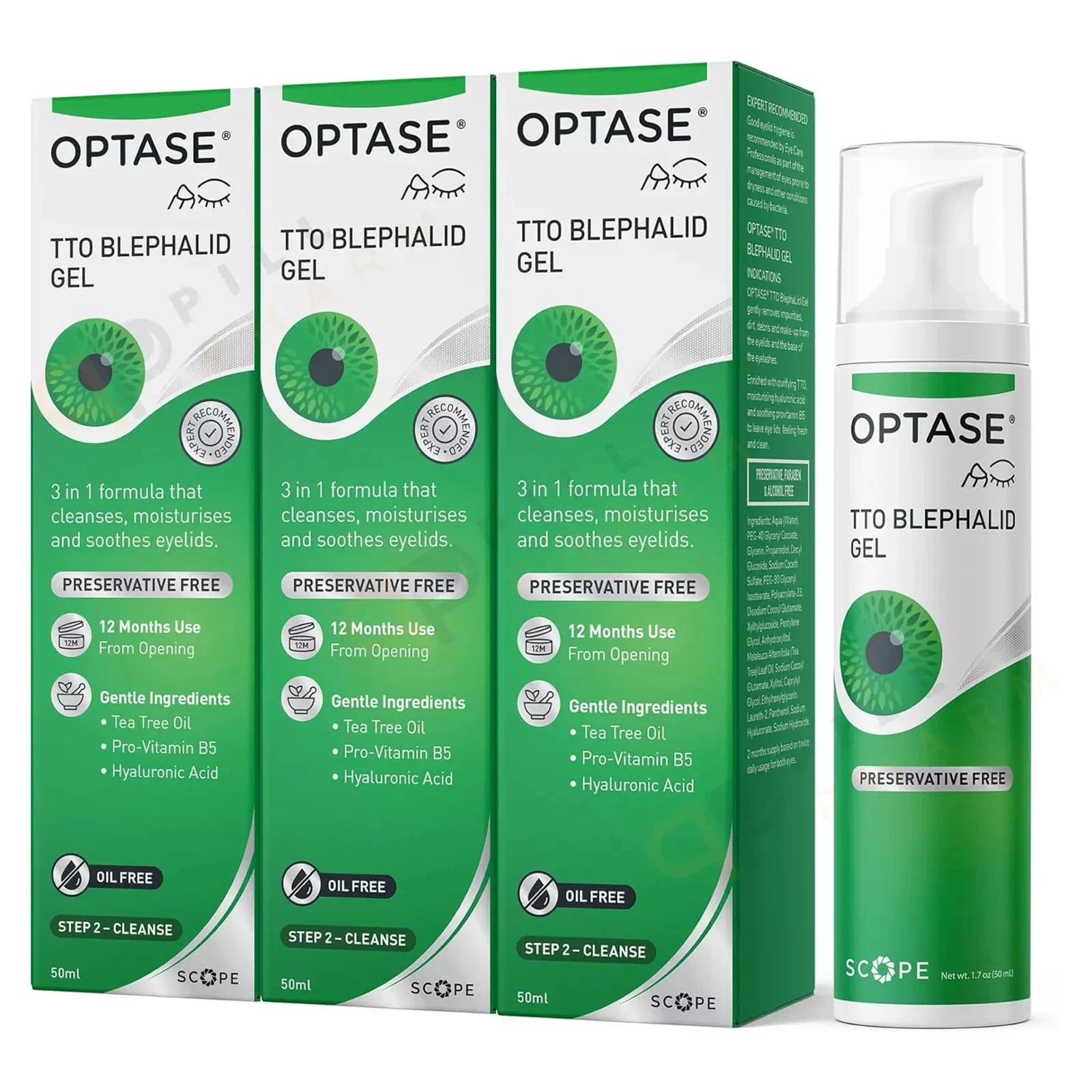 Optase Tea Tree Oil Eye Lid Cleansing Gel 3 in 1 Formula 50ml - 3 PACK