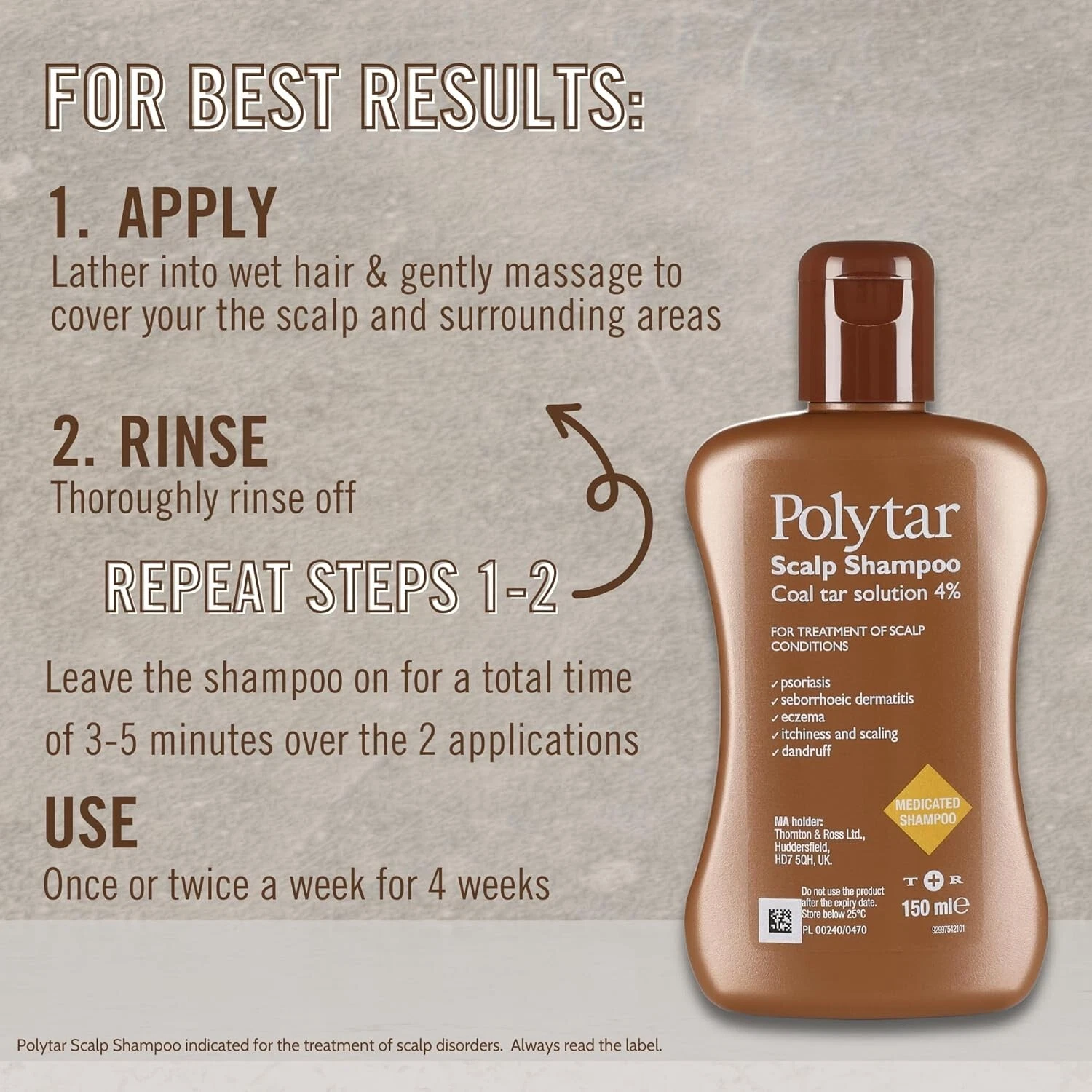 Polytar Scalp Shampoo, Coal Tar Solution 4%, For Scalp Treatments - 150ml5