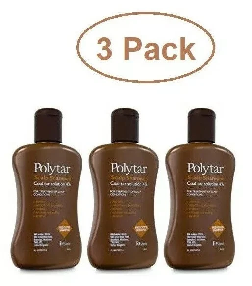 Polytar Scalp Shampoo, Coal Tar Solution 4%, For Scalp Treatments - 3x150ml