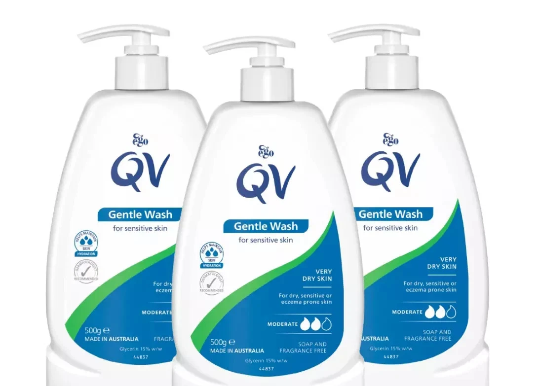 QV Gentle Wash Soap, Body Wash for Eczema and Dry Skin Conditions 500g-Pack of 3
